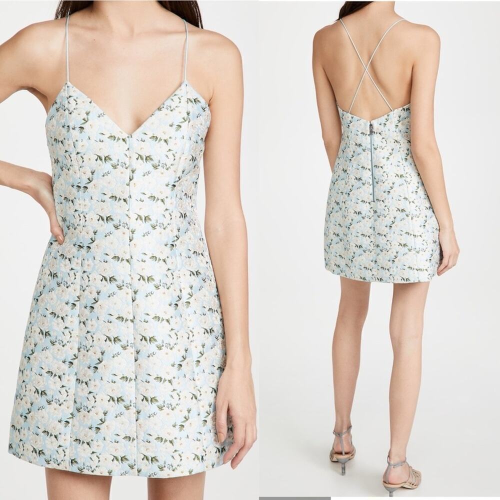 NWT ALICE + OLIVIA Tayla Structured Mini Dress Size 6- Powder Blue White